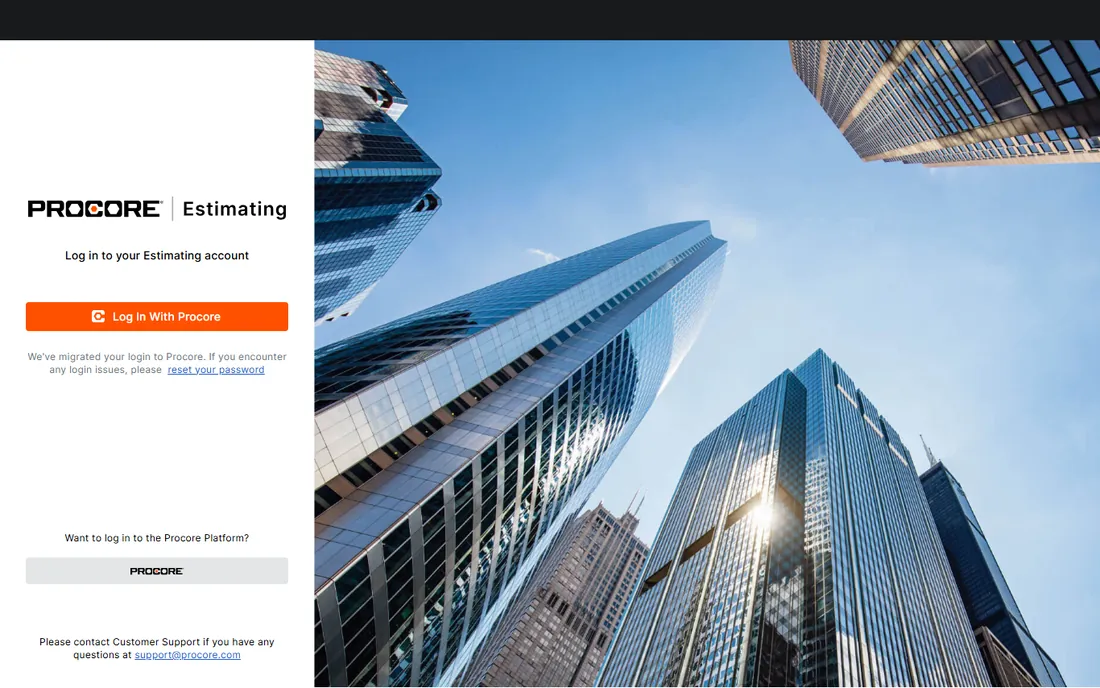 Procore Estimating homepage