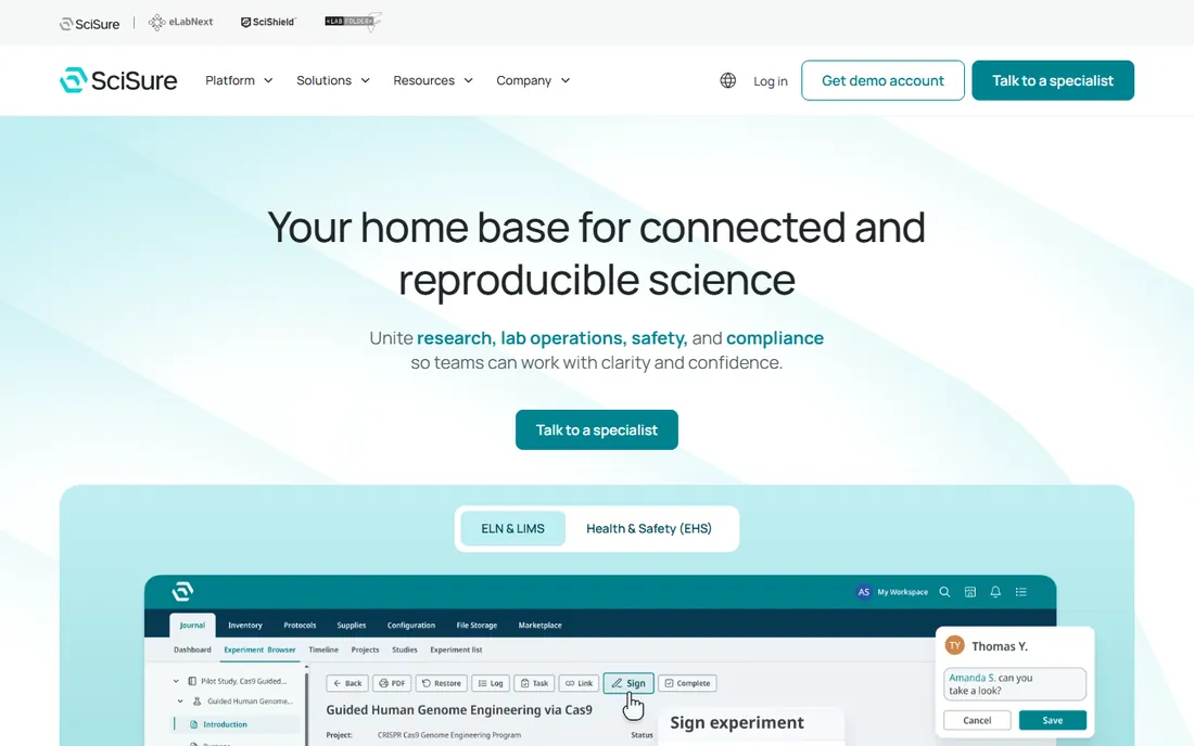 SciSure (formerly eLabNext) homepage