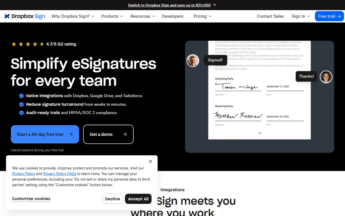 Dropbox Sign homepage
