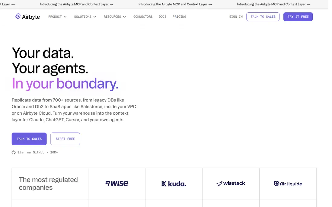 Airbyte homepage