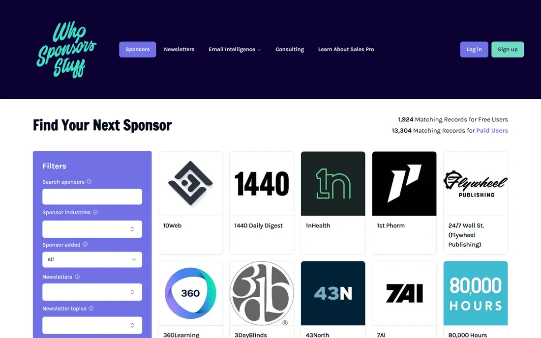 Who Sponsors Stuff homepage