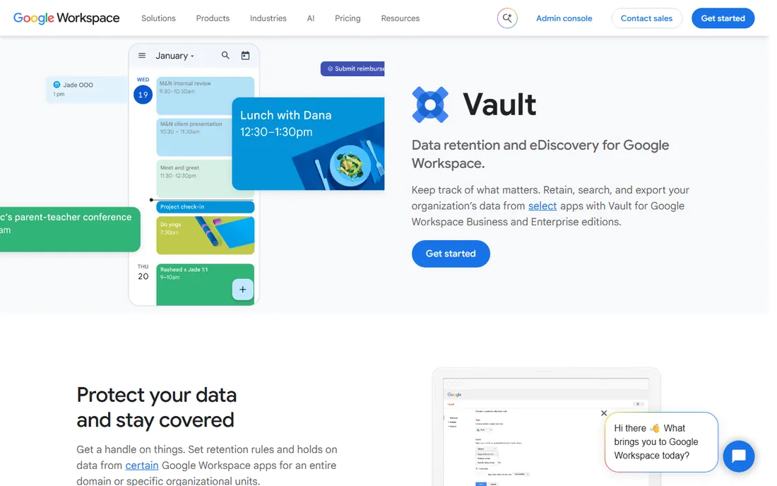 Google Vault homepage