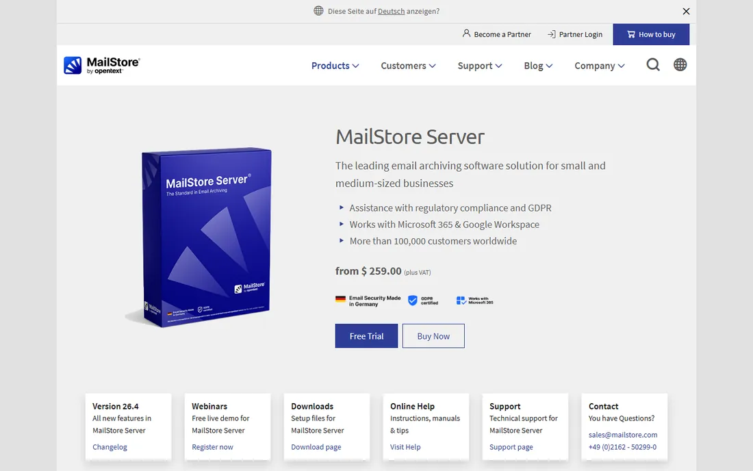 MailStore Server homepage