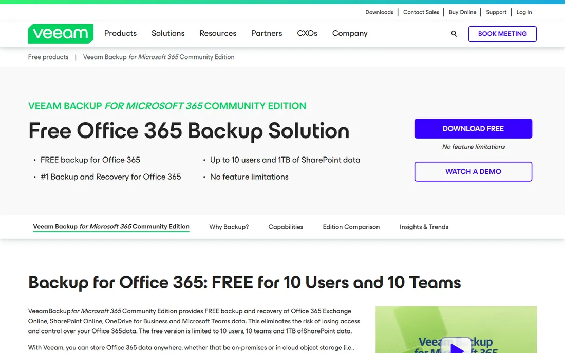 Veeam Backup for Microsoft 365 homepage