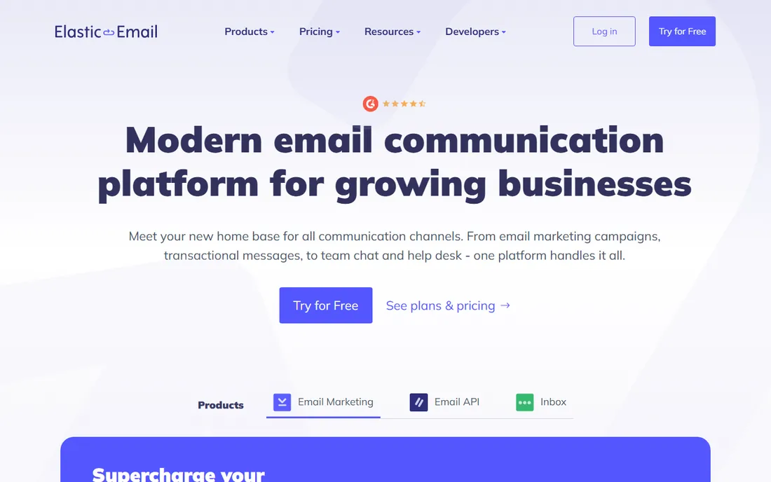Elastic Email homepage