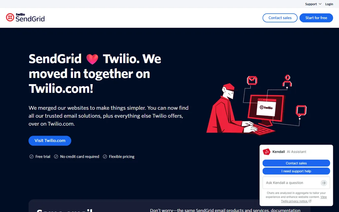 Twilio SendGrid homepage