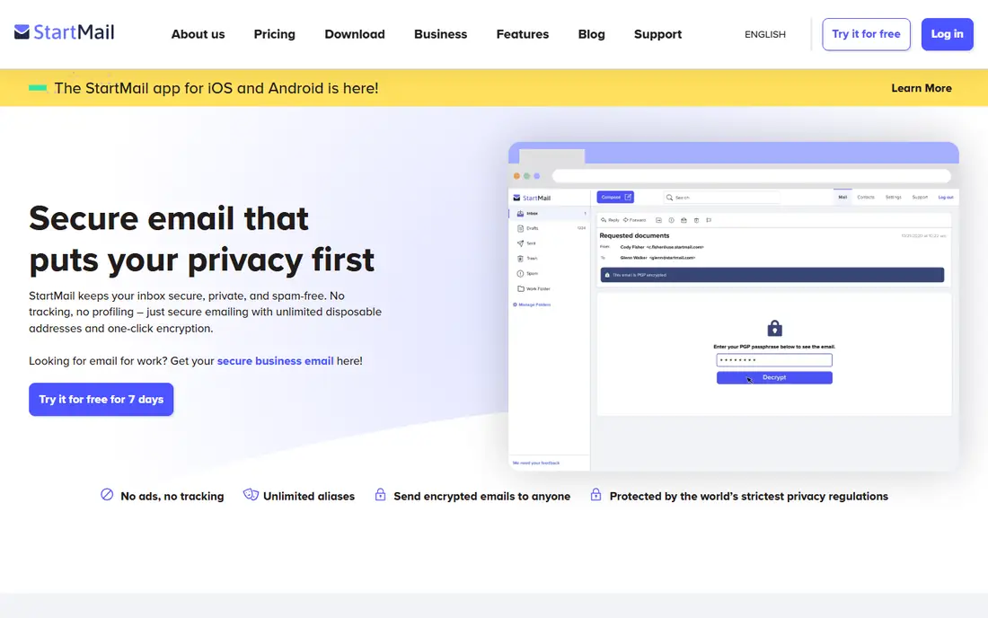 StartMail homepage