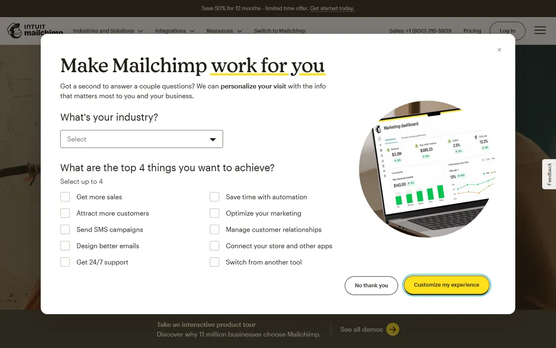 Mailchimp homepage