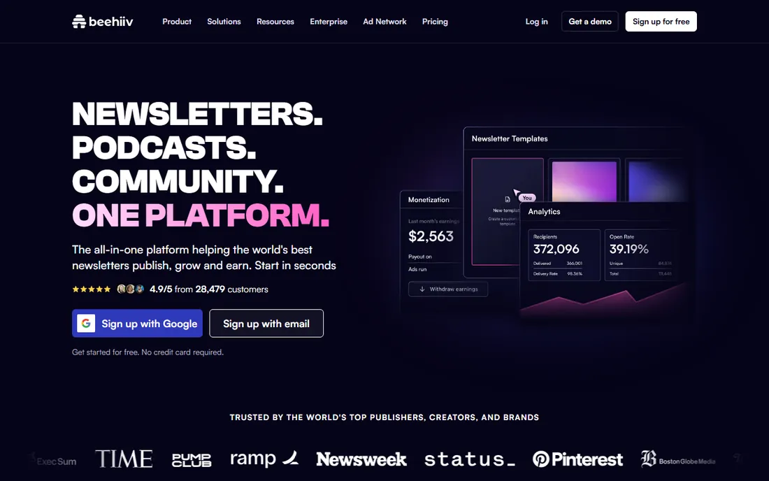Beehiiv homepage