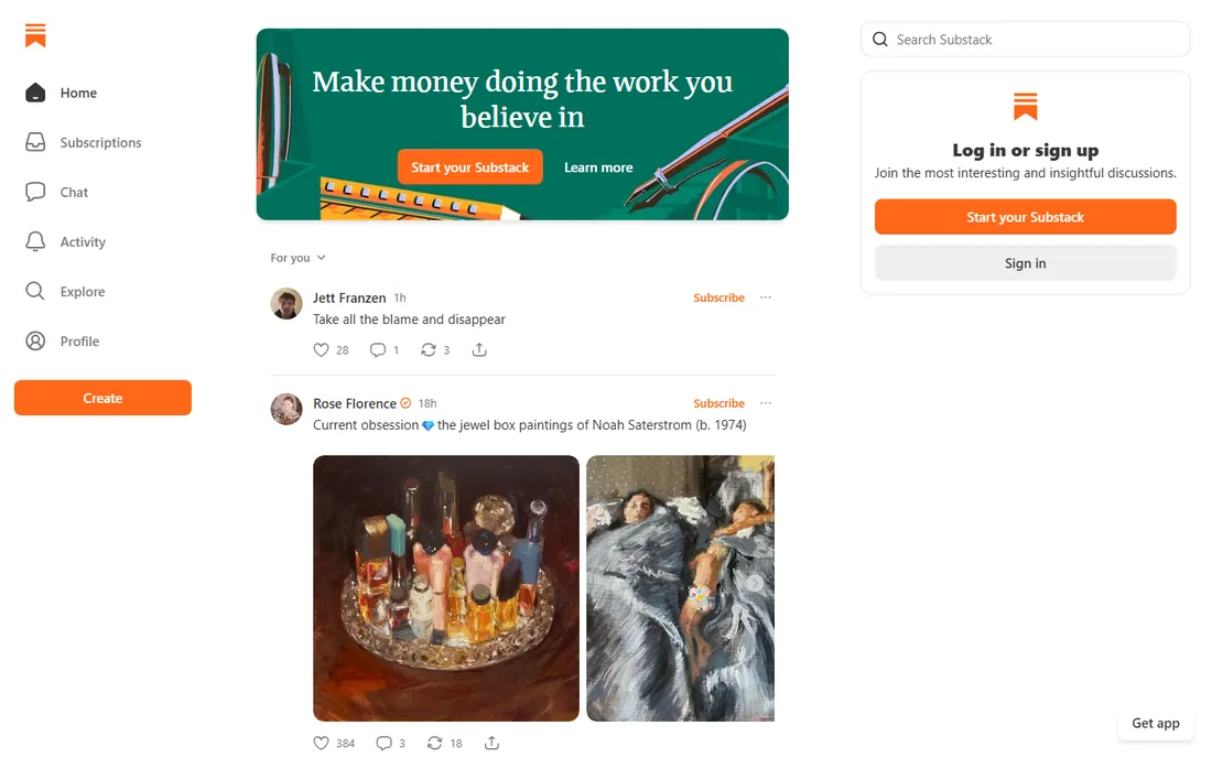 Substack homepage