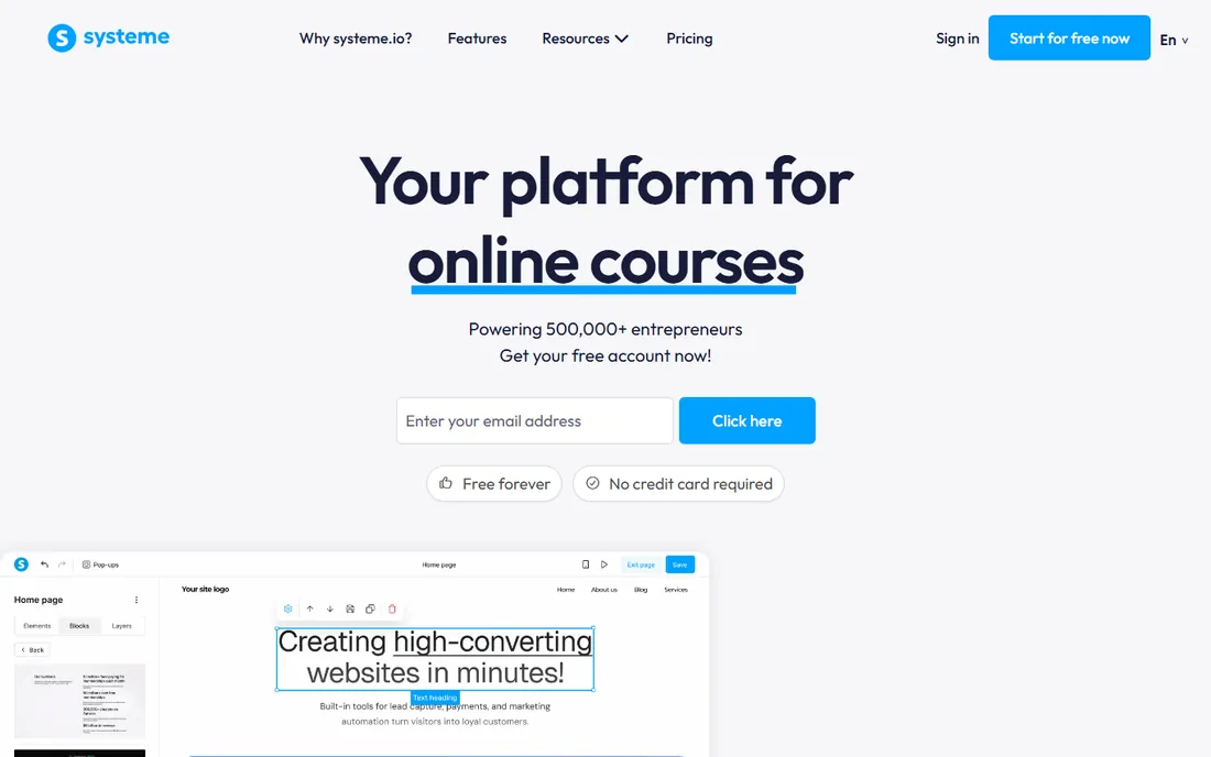 Systeme.io homepage