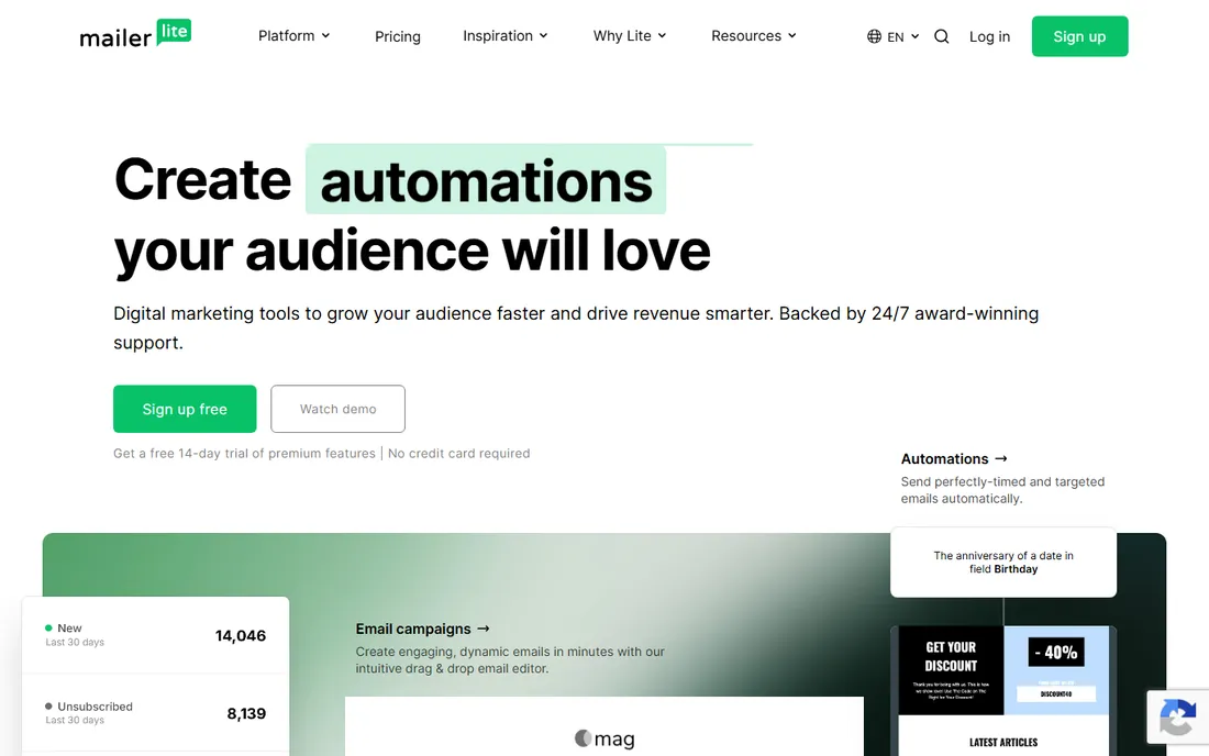 MailerLite homepage