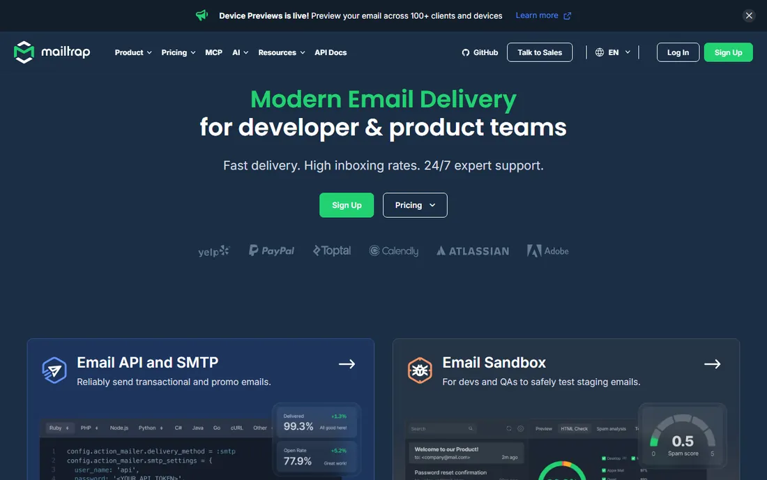 Mailtrap homepage