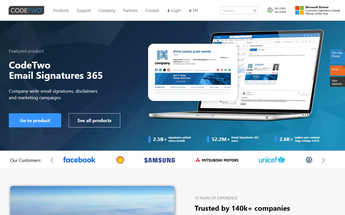 CodeTwo Email Signatures 365 homepage