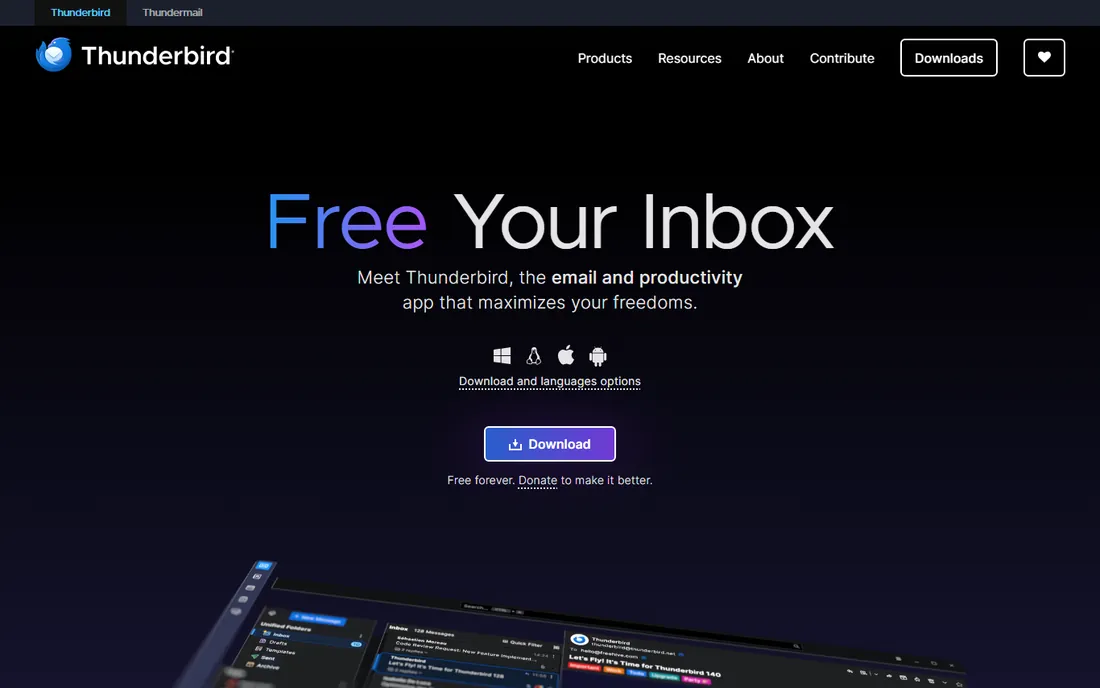Mozilla Thunderbird homepage
