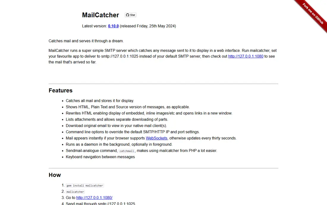 MailCatcher homepage