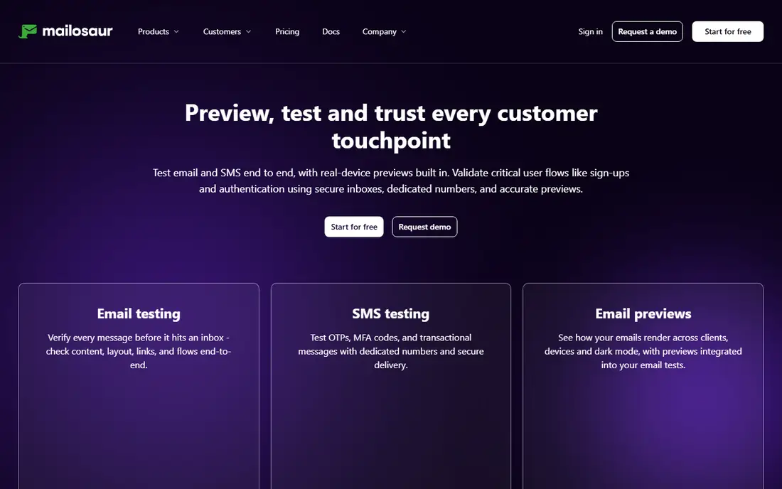 Mailosaur homepage