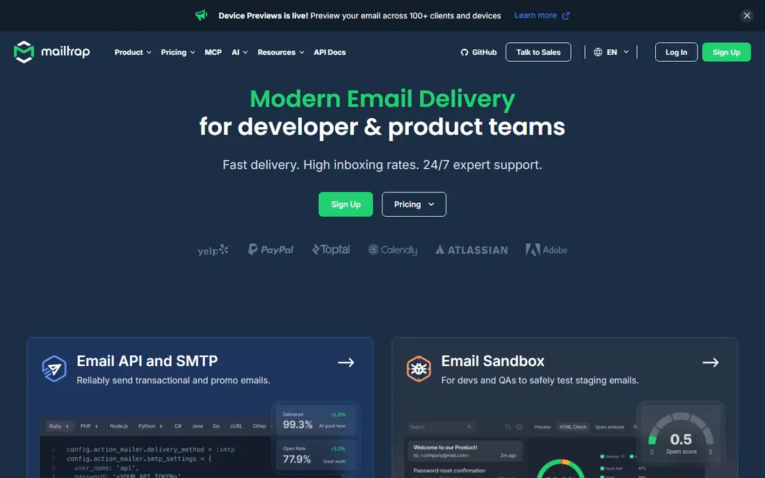 Mailtrap homepage
