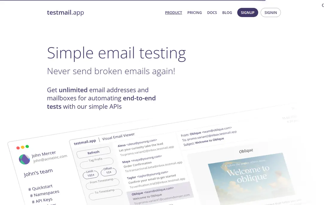 Testmail.app homepage