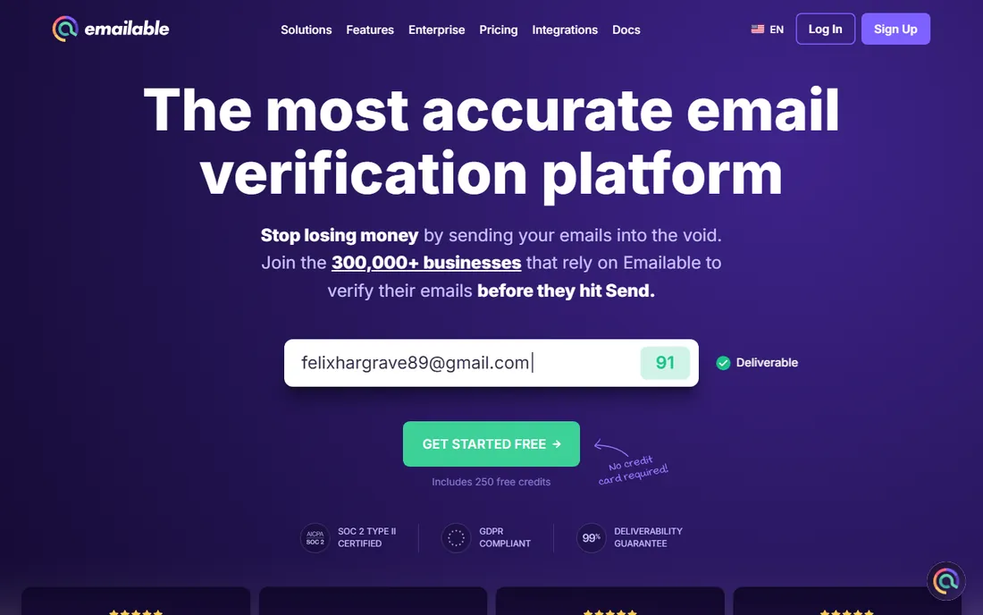 Emailable homepage