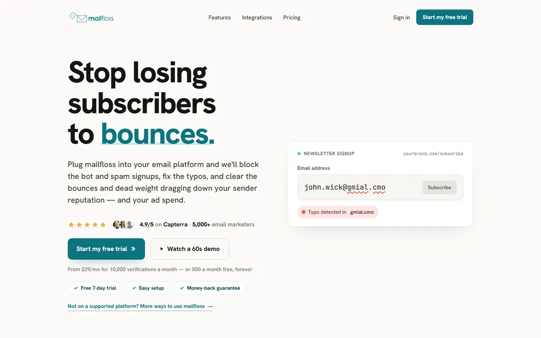 Mailfloss homepage
