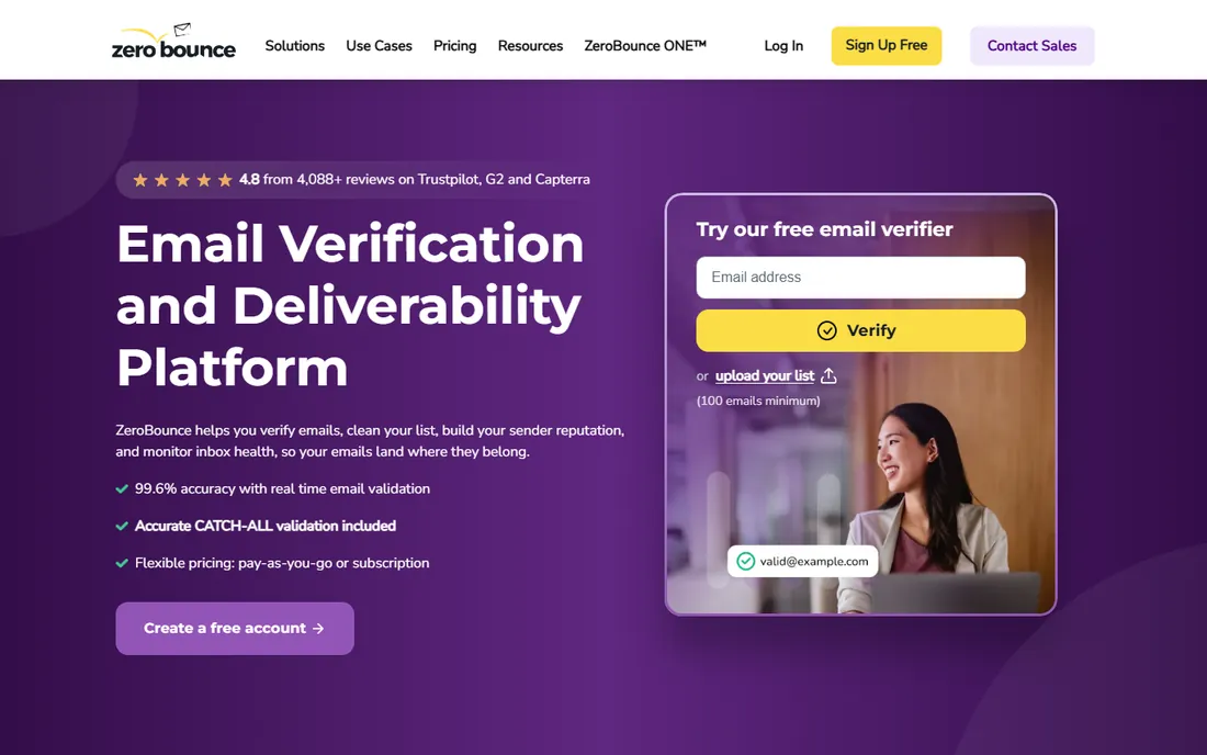 ZeroBounce homepage