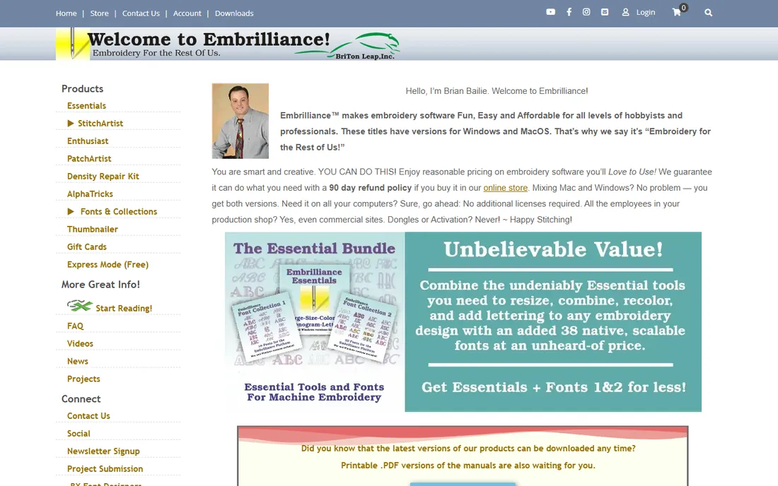 Embrilliance Essentials homepage
