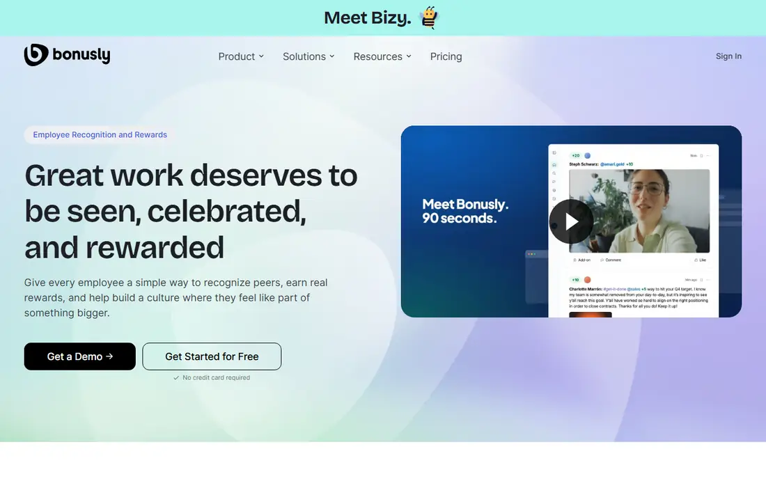 Bonusly homepage