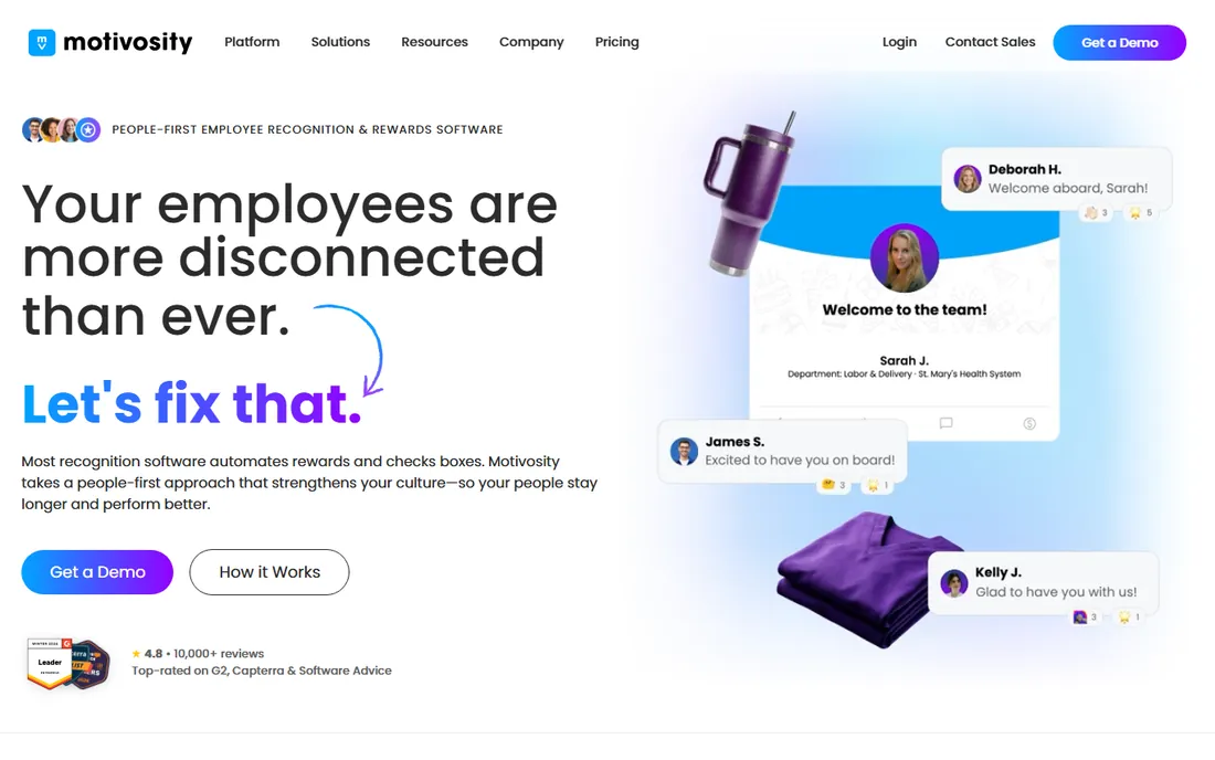 Motivosity homepage