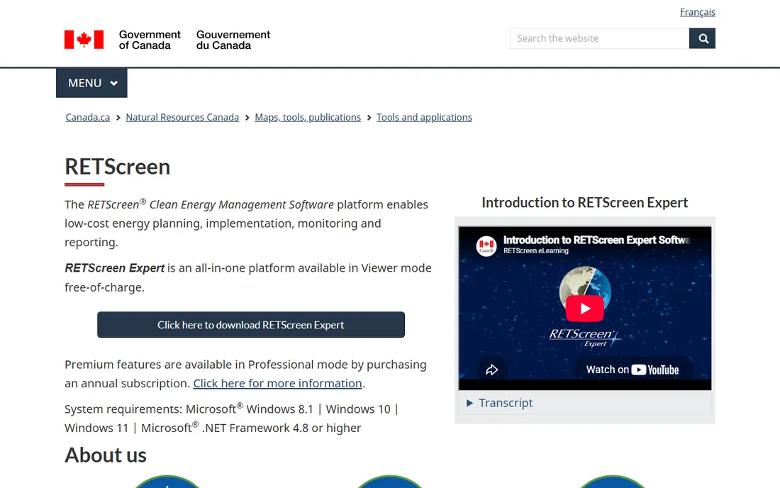 RETScreen Expert homepage