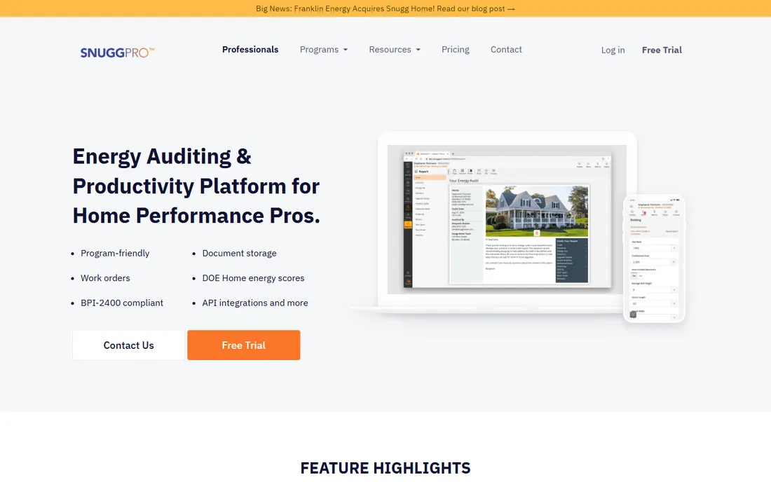 Snugg Pro homepage
