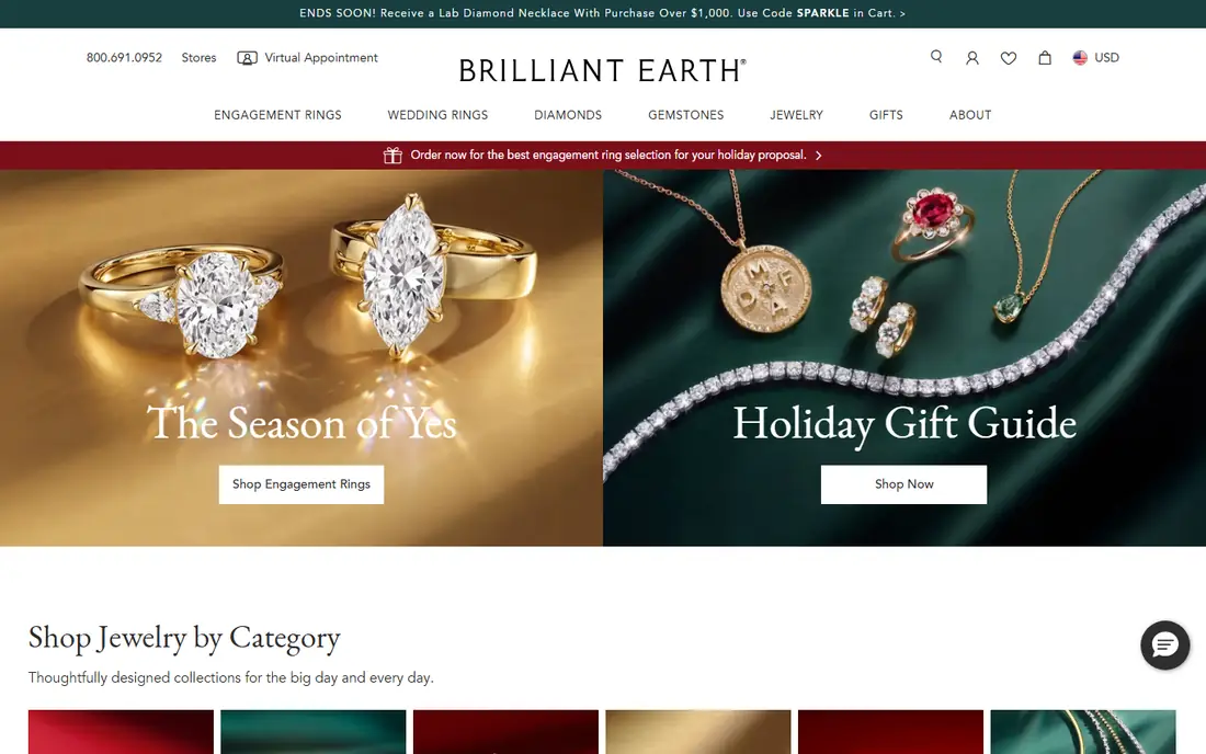 Brilliant Earth homepage