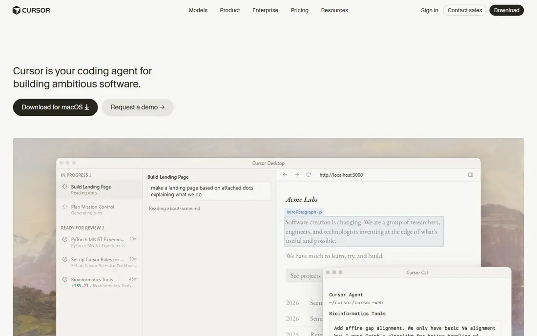 Cursor homepage