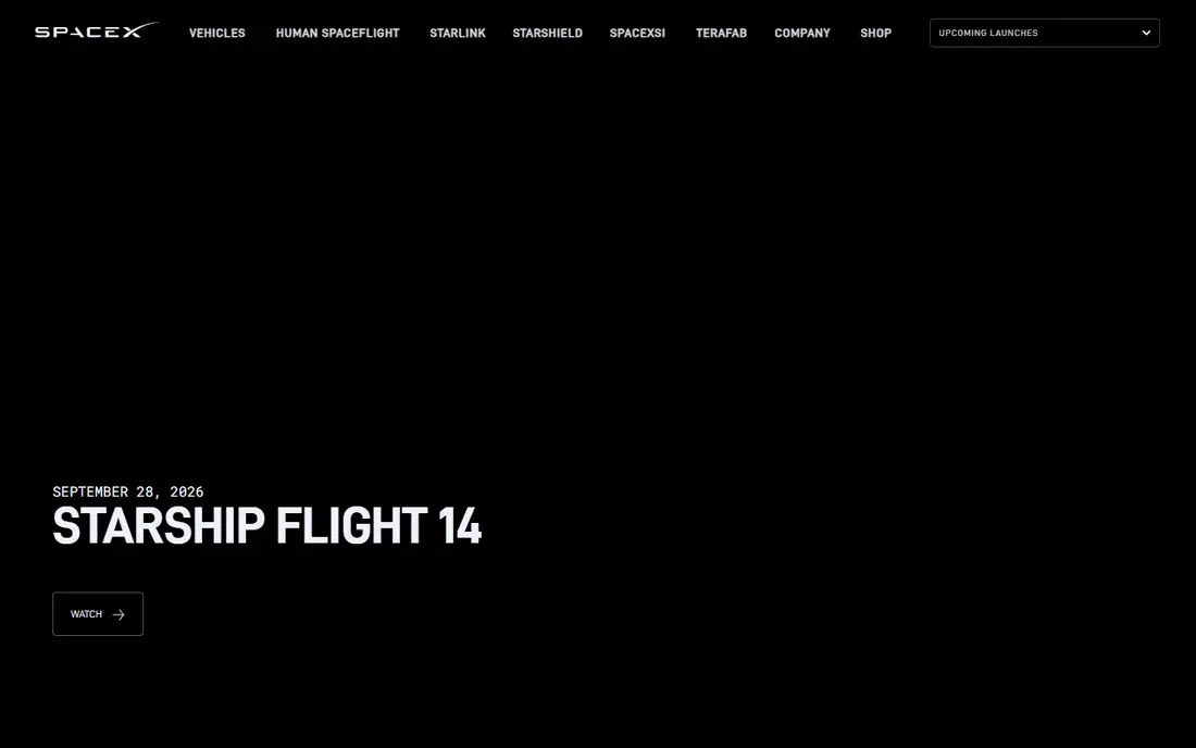 SpaceX homepage