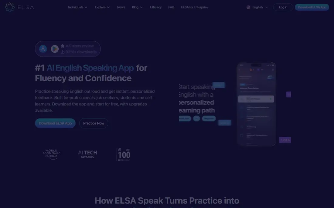 ELSA Speak homepage
