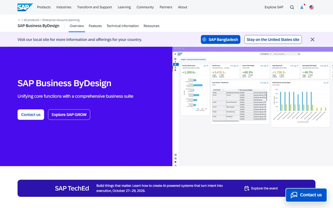 SAP Business ByDesign homepage