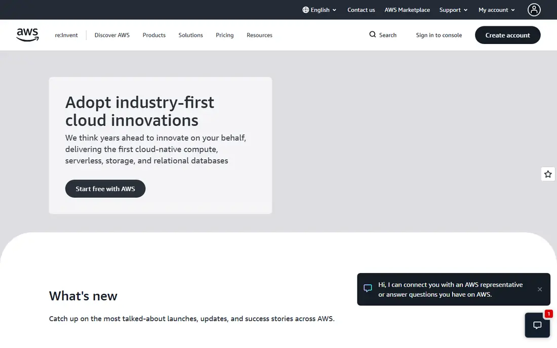 Amazon Web Services homepage