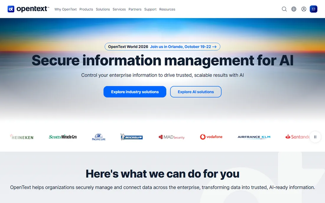 OpenText homepage