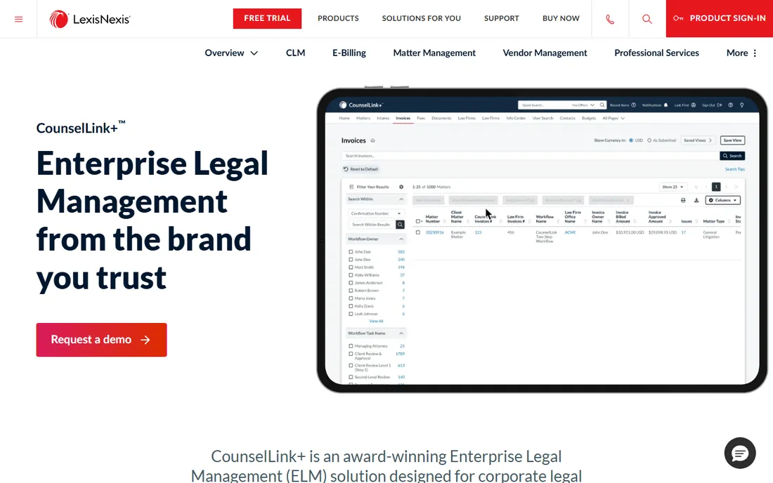 LexisNexis CounselLink homepage