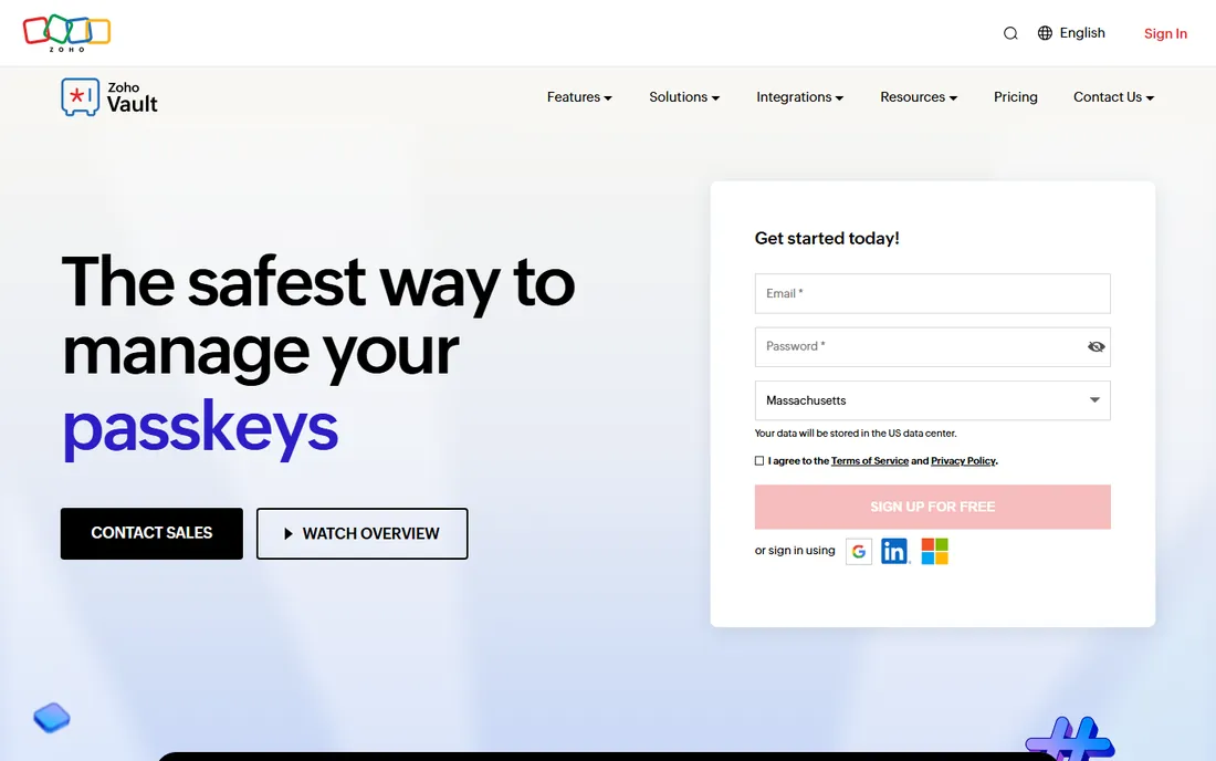 Zoho Vault homepage