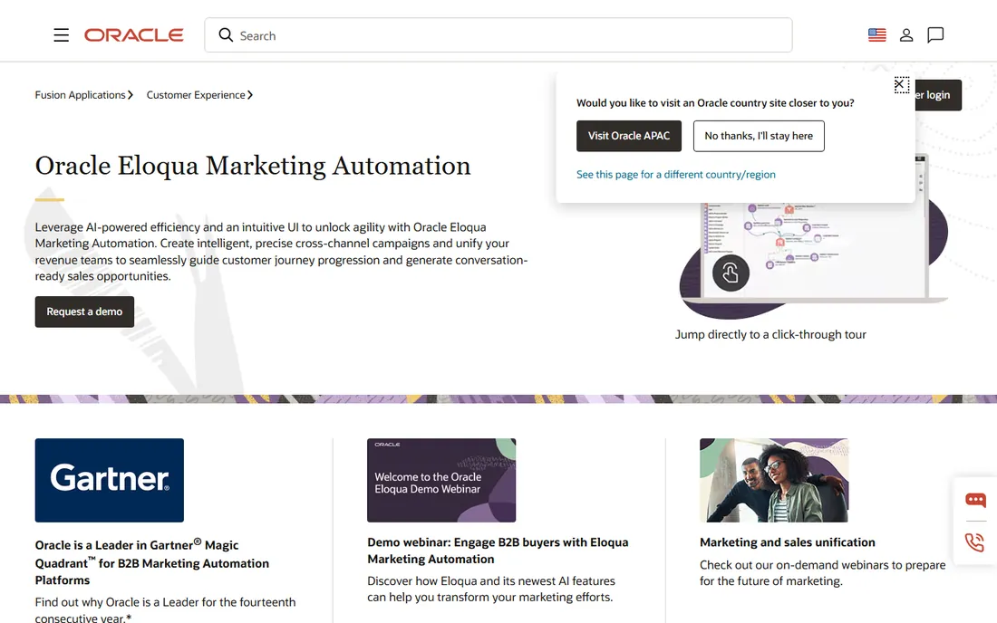 Oracle Eloqua homepage
