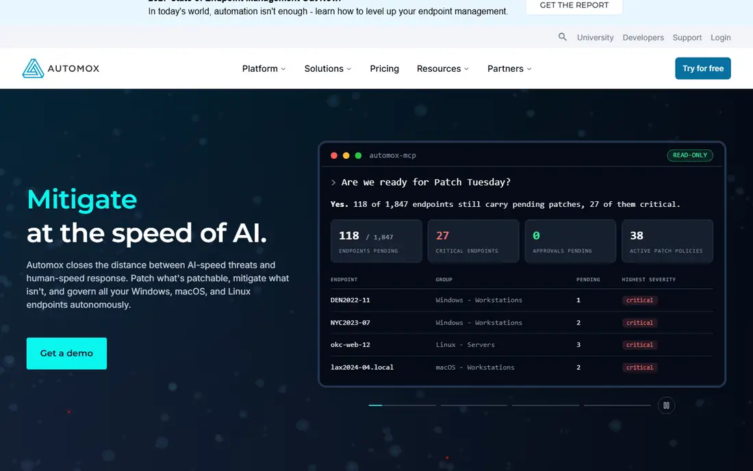 Automox homepage