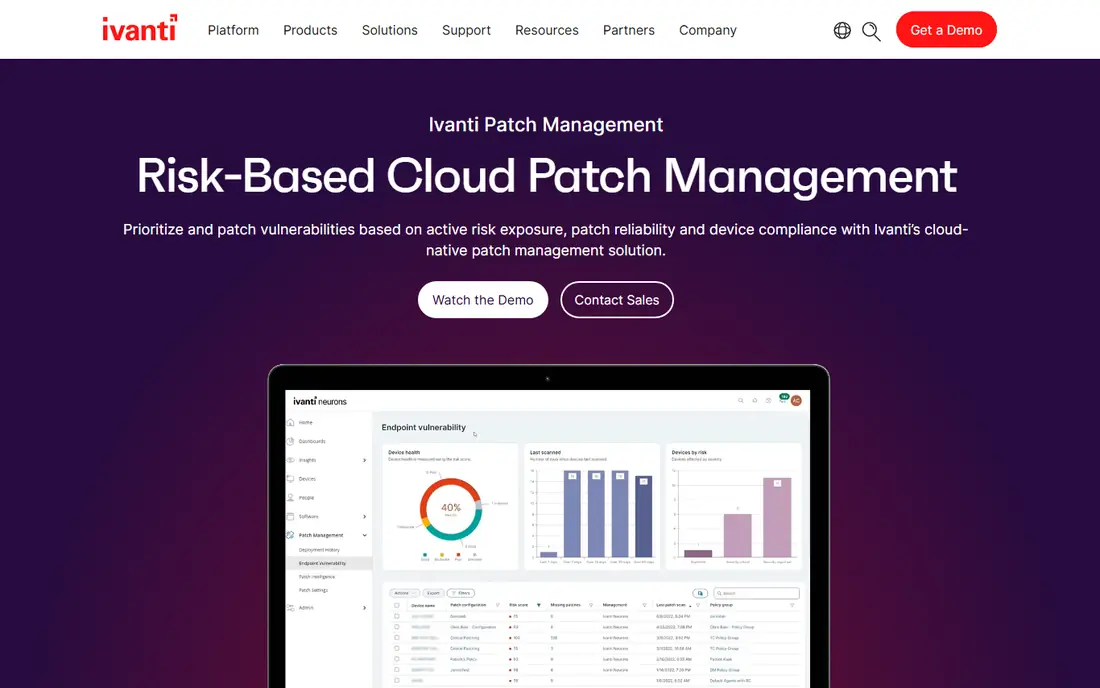 Ivanti Neurons for Patch Management homepage