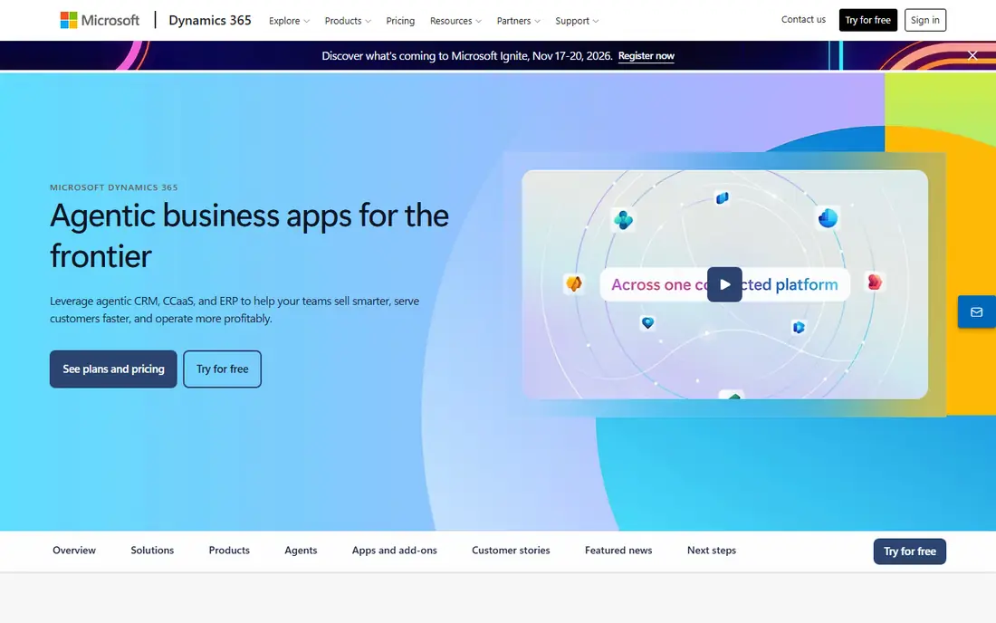 Microsoft Dynamics 365 homepage
