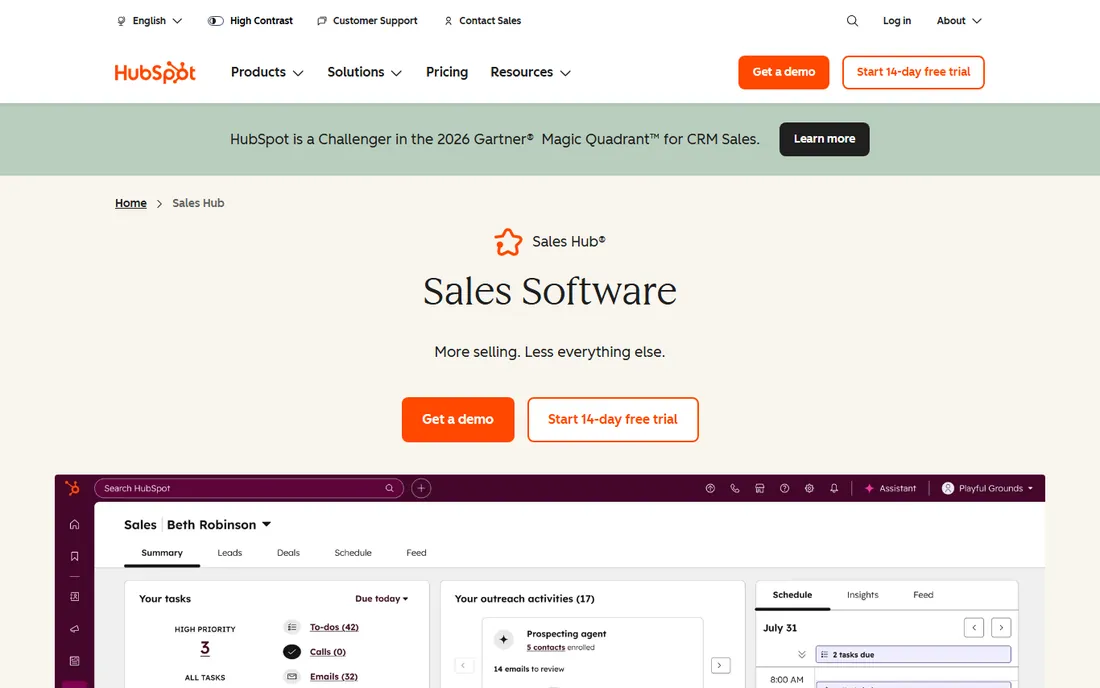 HubSpot Sales Hub homepage