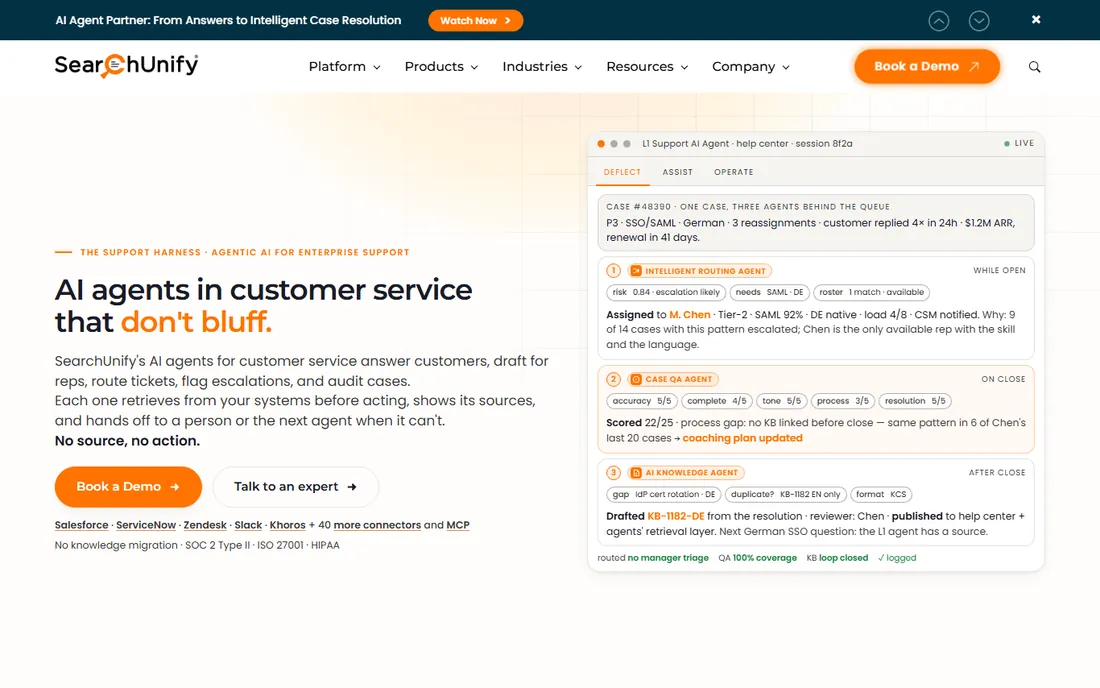 SearchUnify homepage
