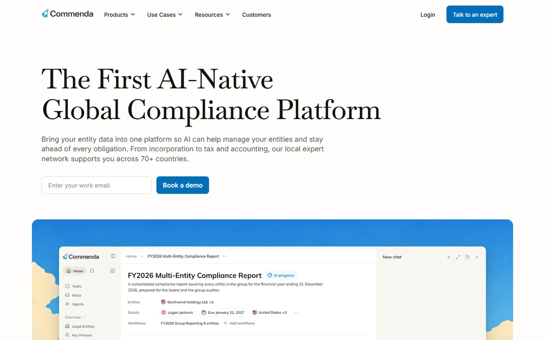 Commenda homepage