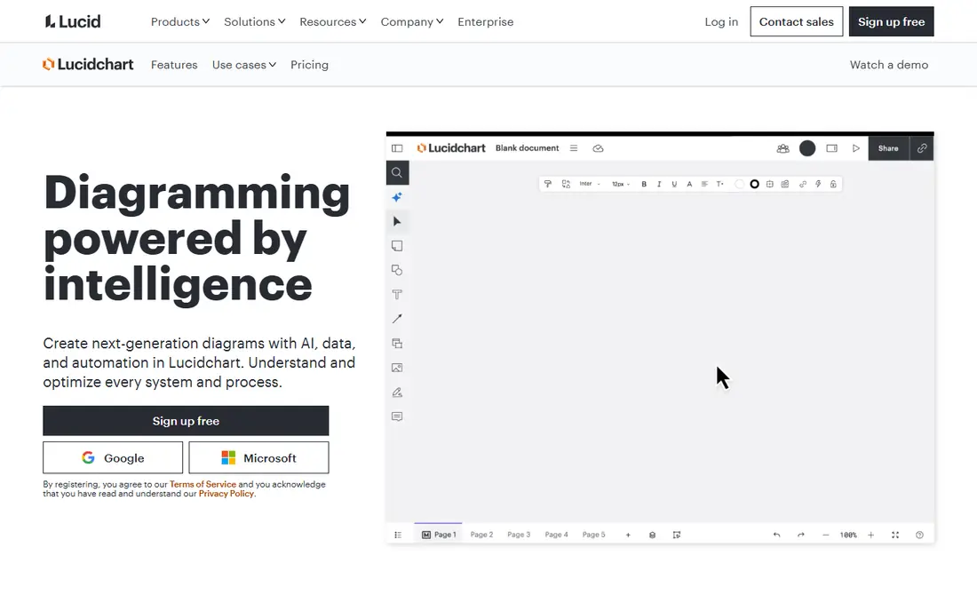 Lucidchart homepage