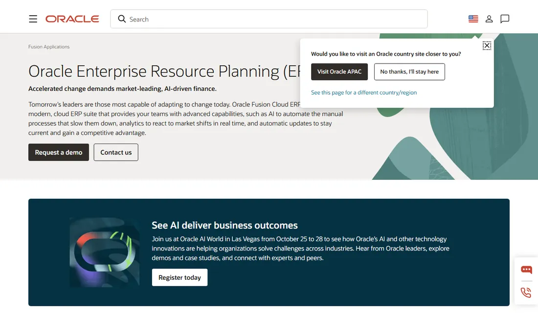 Oracle Fusion Cloud ERP homepage