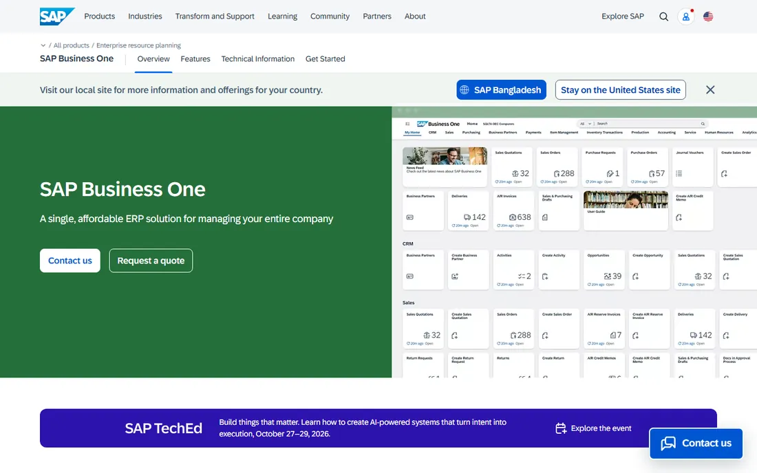 SAP Business One homepage